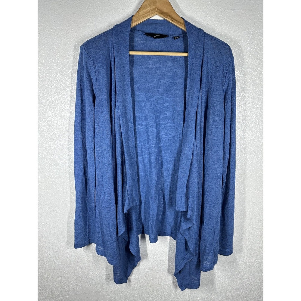 GNW Cardigan Sweater Womens Medium Blue Open Front Lightweight Drape Hem Knit